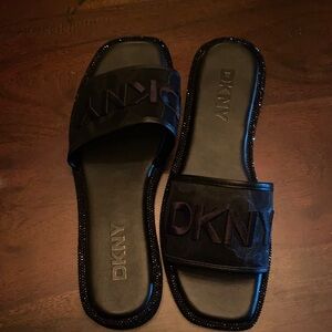 DKNY Black Embellished Slides
